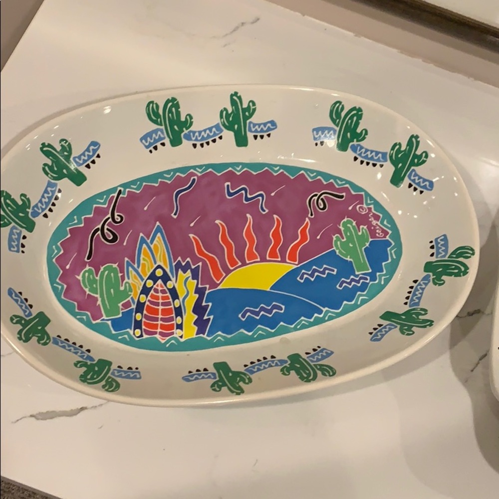 Two Aztec cute serving platters very colorful